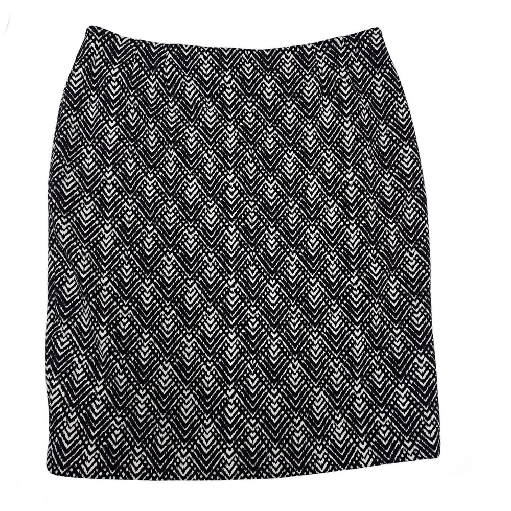 Jones Studio Skirt Womens 14 Black White A Line Stretch Knee Length Geometric - Picture 2 of 11